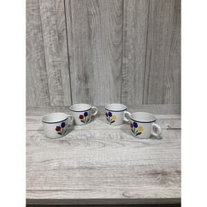 Tulip Tyme Stoneware Collection Tea Coffee Mugs Cups Set of 4 Thailand GUC